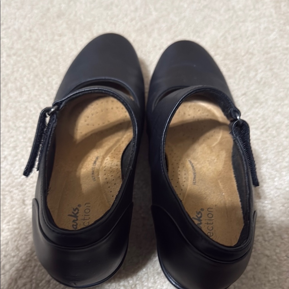 Black Leather Mary Jane heel